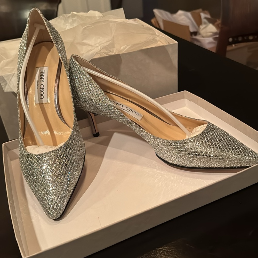 Jimmy Cho Silver glitter Romy 60 pumps